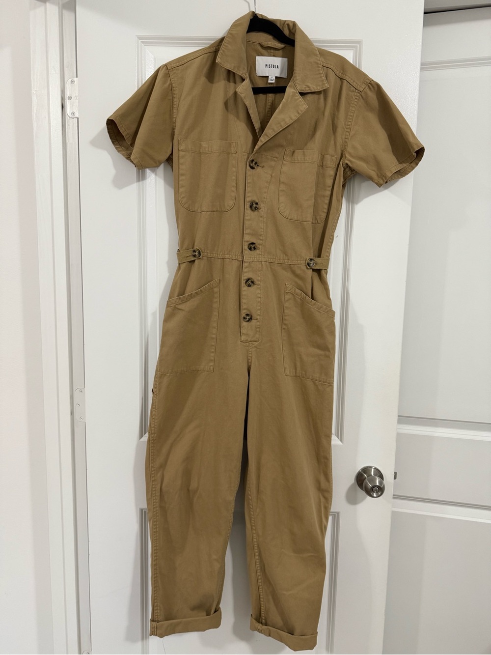 pistola Short-Sleeve Utility Jumpsuit in Khaki